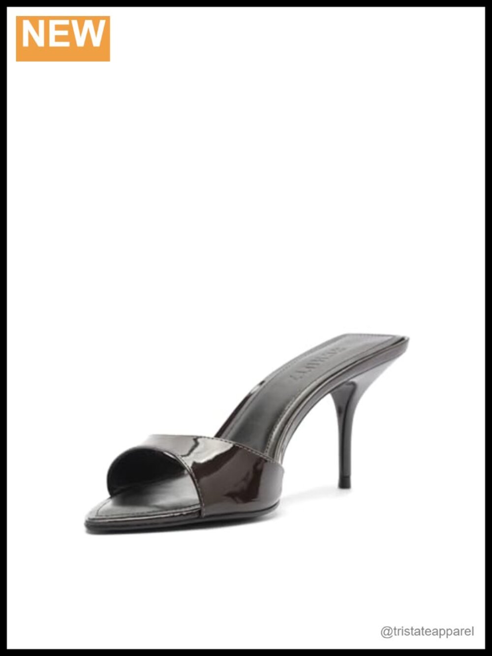 Patent Leather Almond Toe Mule Heeled Sandal